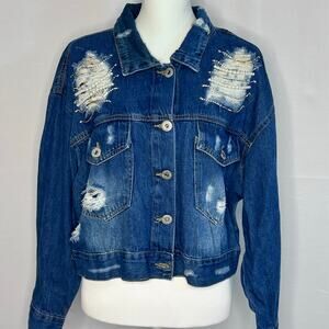 Spoon Jeans Distressed Pearl Embellished Denim Jacket Women’s Large
Boho y2K